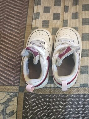 Nike Kids White Sneakers with Maroon and Light Pink Accents